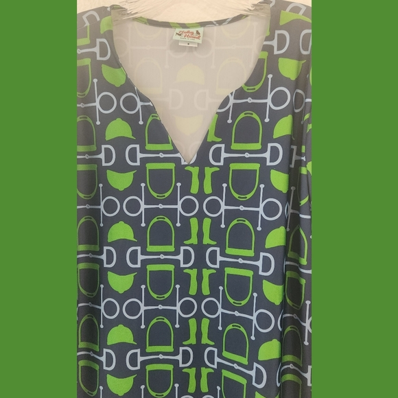 Haley & The Hound Equestrian Print Long Sleeve Dress Sz Medium - Picture 4 of 7